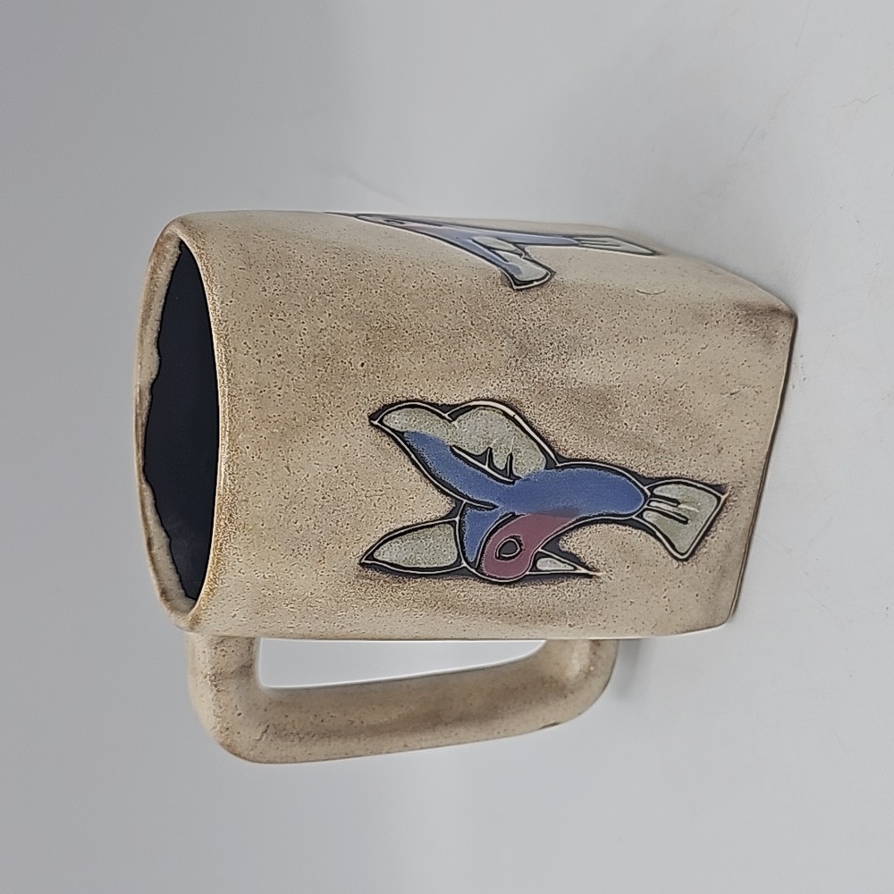 Mara Mexico Mexican Pottery Stoneware Hummingbird Coffee Mug Square Base Maya